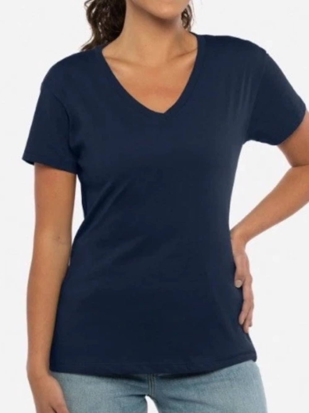 NWT Liz Claiborne Dark Navy Blue Short Sleeve V-Neck Size XL T-Shirt Basic